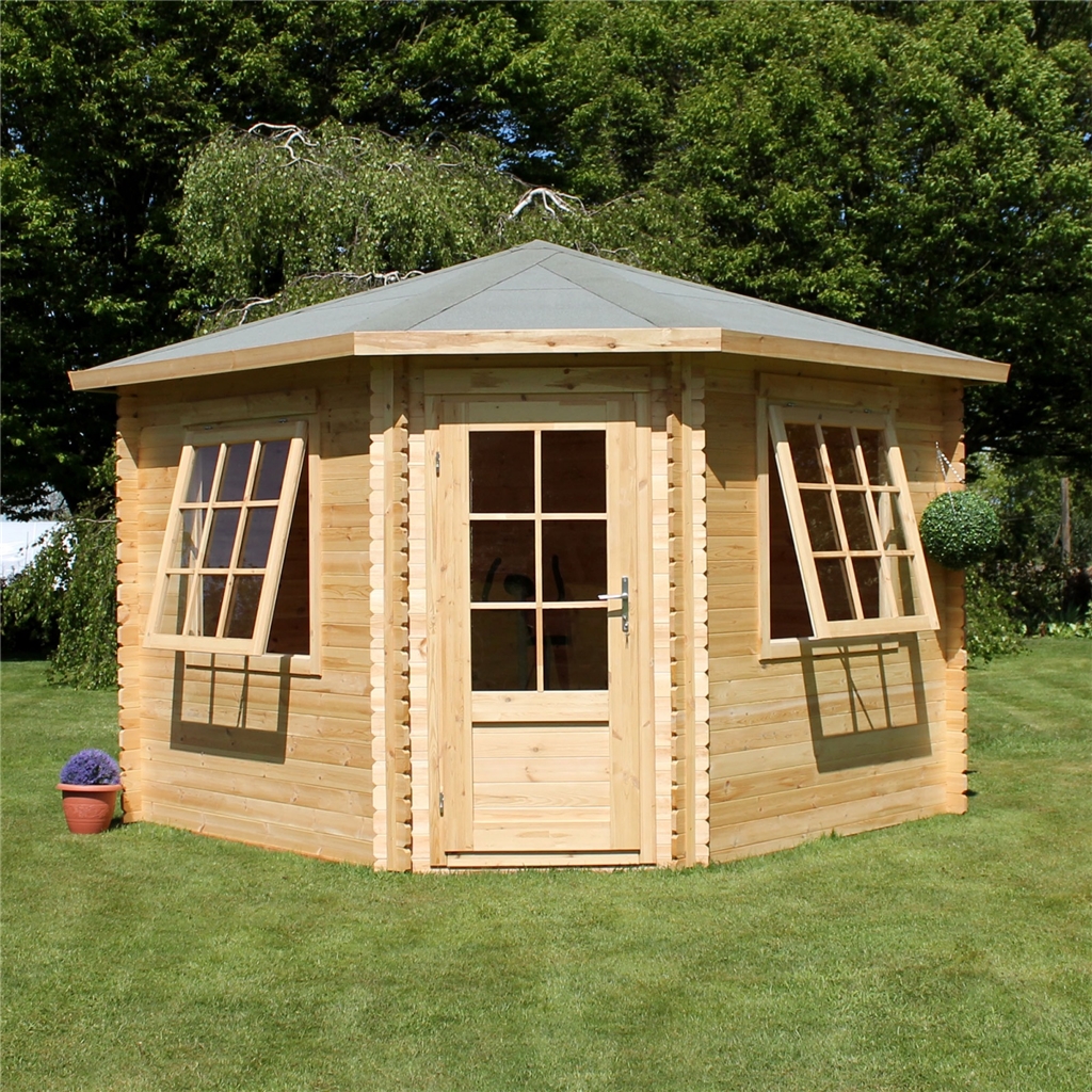 INSTALLED 3m x 3m Corner Log Cabin (Single Glazing) + Free 