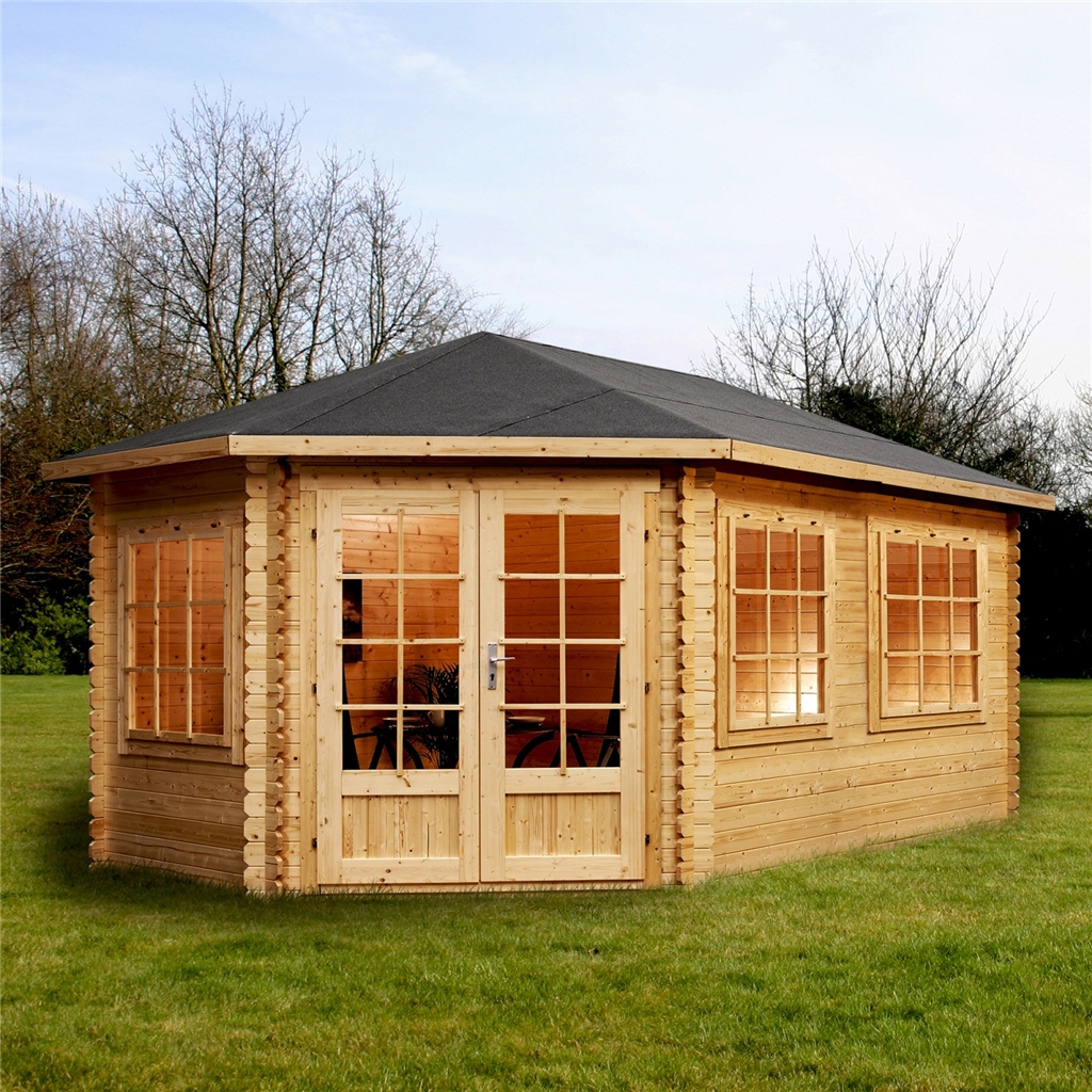 installed 5m x 3m extended corner log cabin single