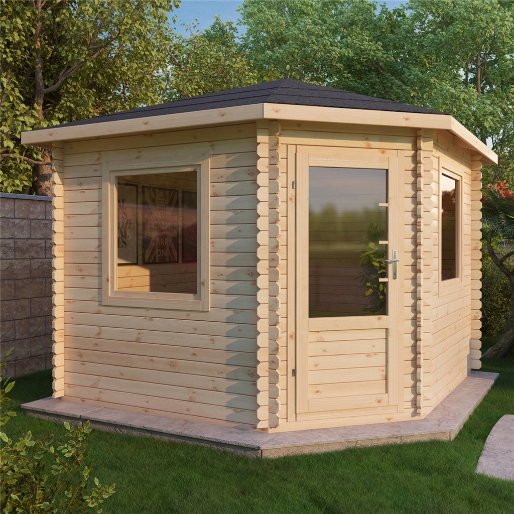 3m x 3m Corner Log Cabin (Double Glazing) + Free Floor 