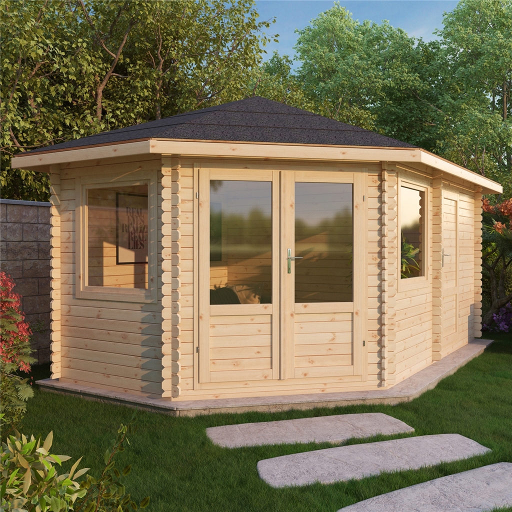 5m x 3m Corner Log Cabin (Single Glazing) + Free Floor 