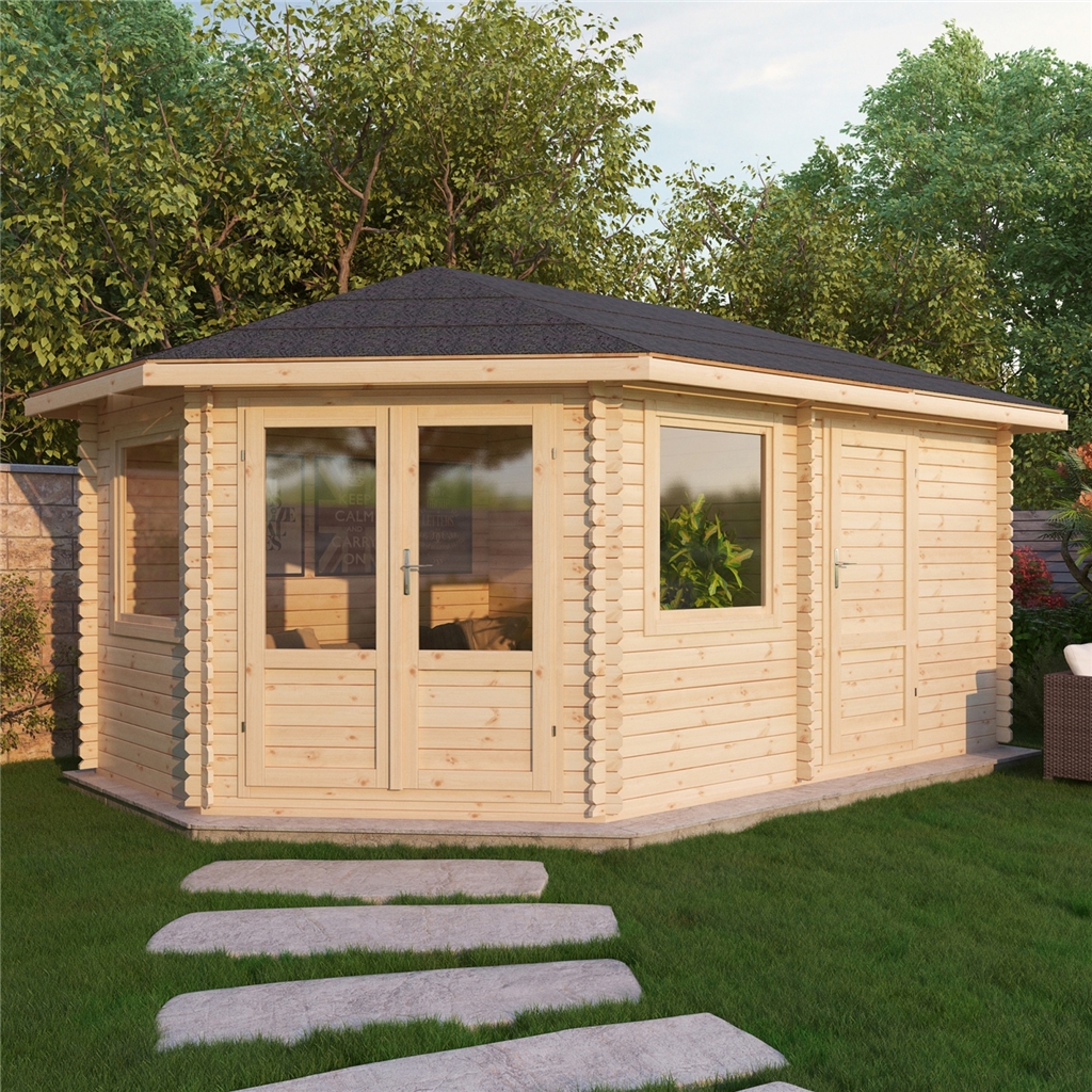 5m x 3m Corner Log Cabin (Single Glazing) + Free Floor 