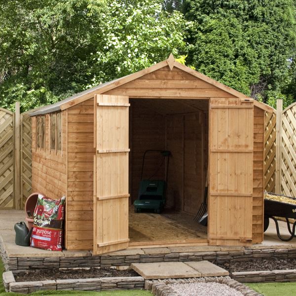 10 x 8 overlap apex shed with double doors + 4 windows