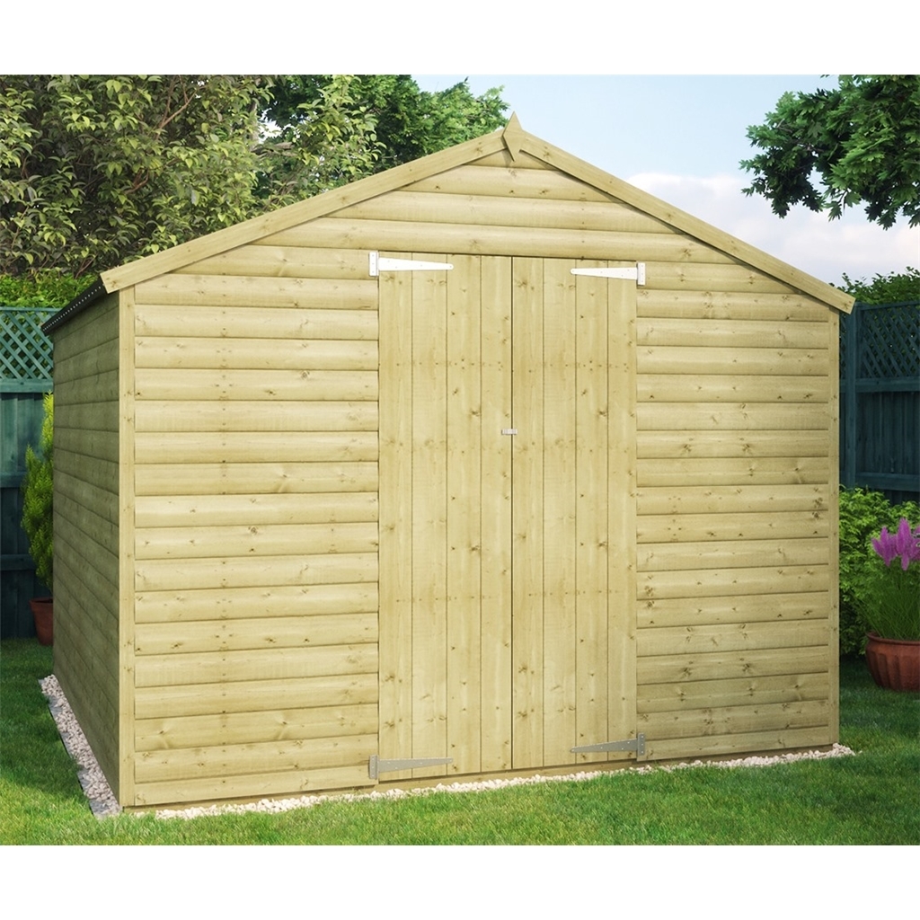 8ft x 8ft pressure treated windowless loglap shed with