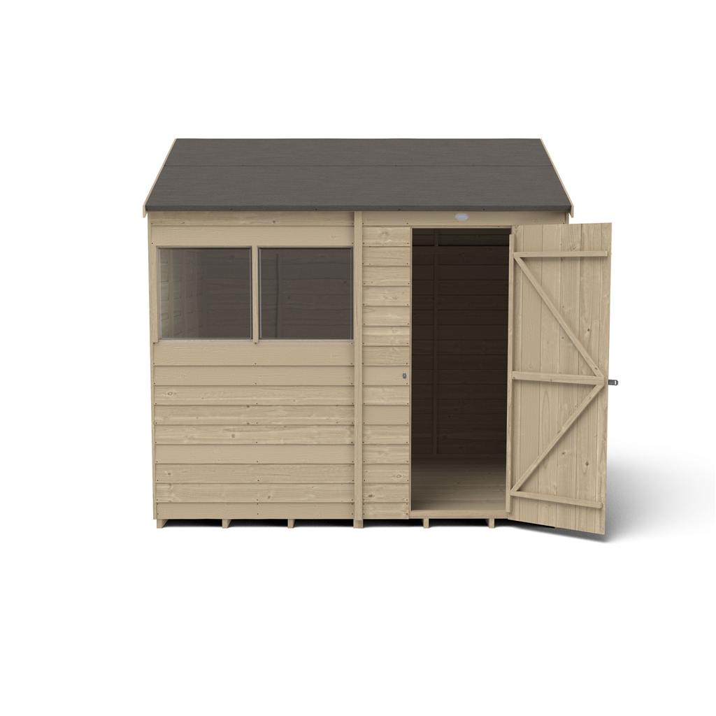 Installed 6ft X 8ft (1.9m X 2.4m) Overlap Pressure Treated Reverse Apex Shed With Single Door