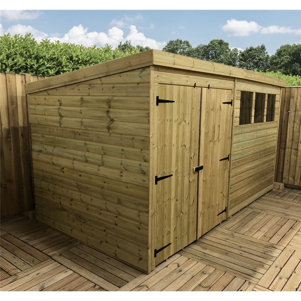 12 x 7 Pressure Treated Tongue And Groove Pent Shed With 