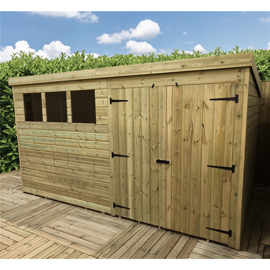14 X 8 Pressure Treated Tongue And Groove Pent Shed With Double Doors