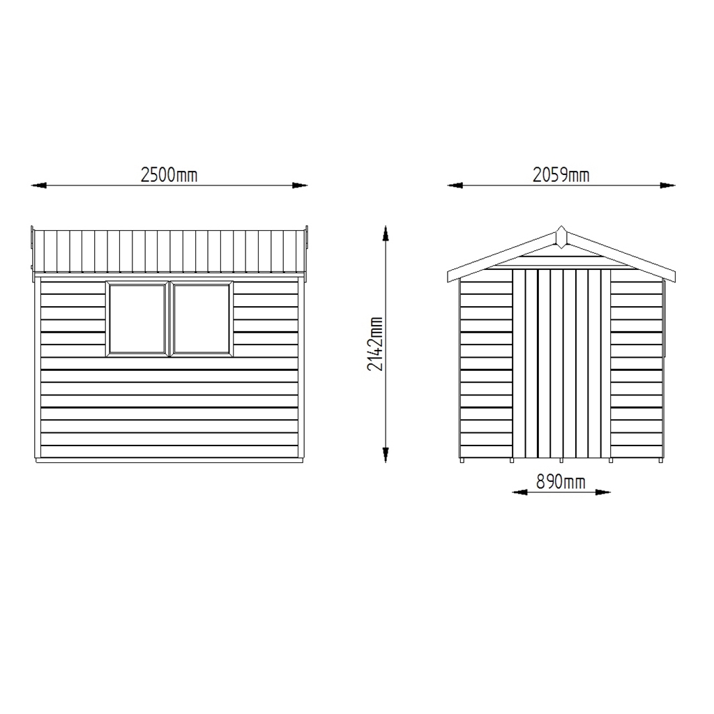 8 X 6 2 48m X 1 96m Pressure Treated Apex Tongue And Groove Shed With
