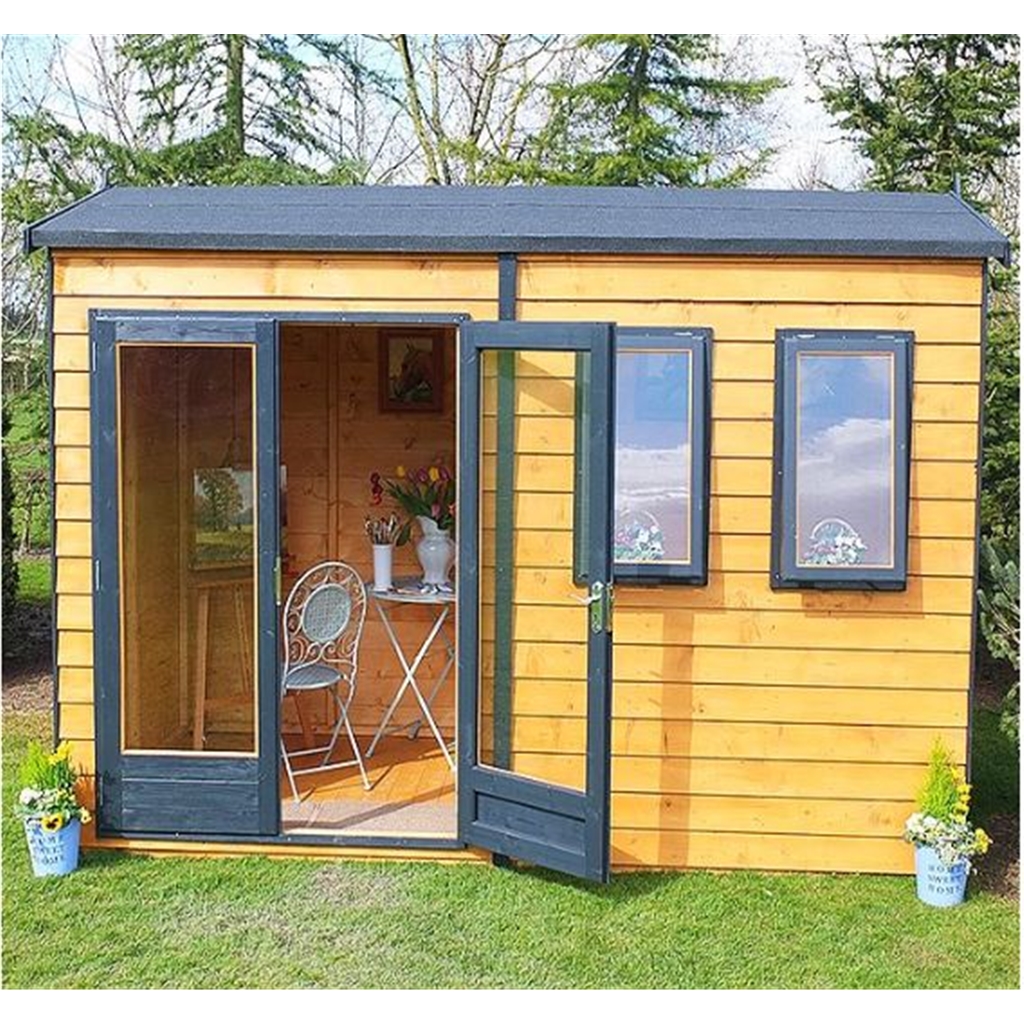 10 X 10 Summer House 10 x 10 - Premier Reverse Wooden Studio Summerhouse - 2 Windows