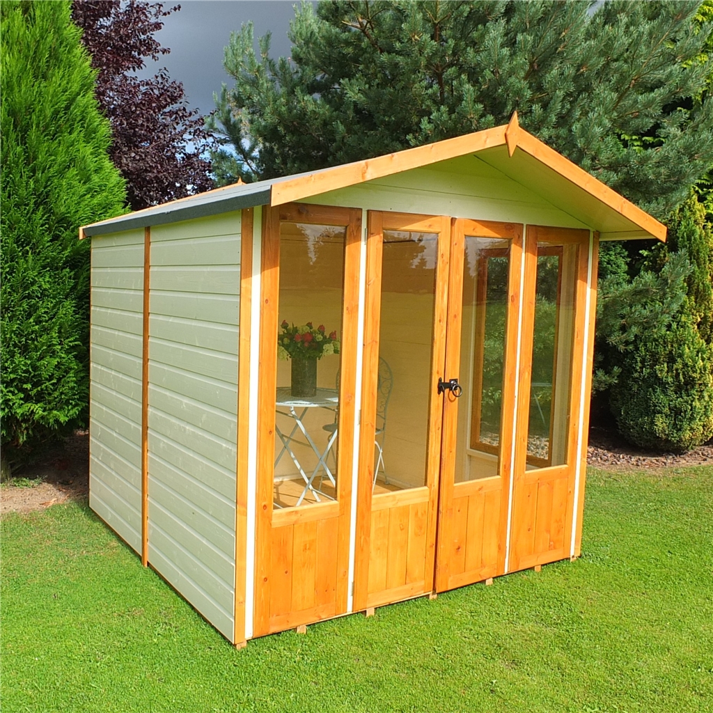 7 x 7 Premier Wooden Summerhouse Double Doors + Side Windows 12mm T&g Walls Floor Roof
