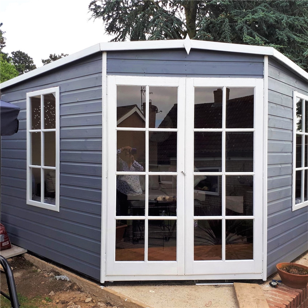 10 x 10 Premier Corner Wooden Summerhouse 2 Opening Windows 12mm