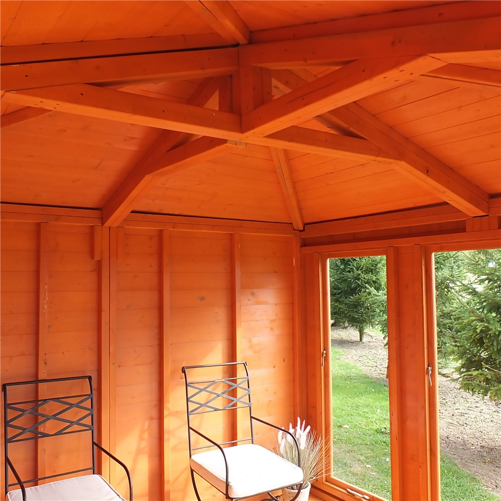 10 X 10 Premier Corner Wooden Summerhouse Double Doors Side Windows 12mm T&g Walls And