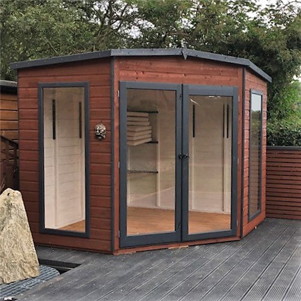Installed 8 X 8 (2.25m X 2.25m) Premier Corner Wooden Summerhouse Double Doors Side