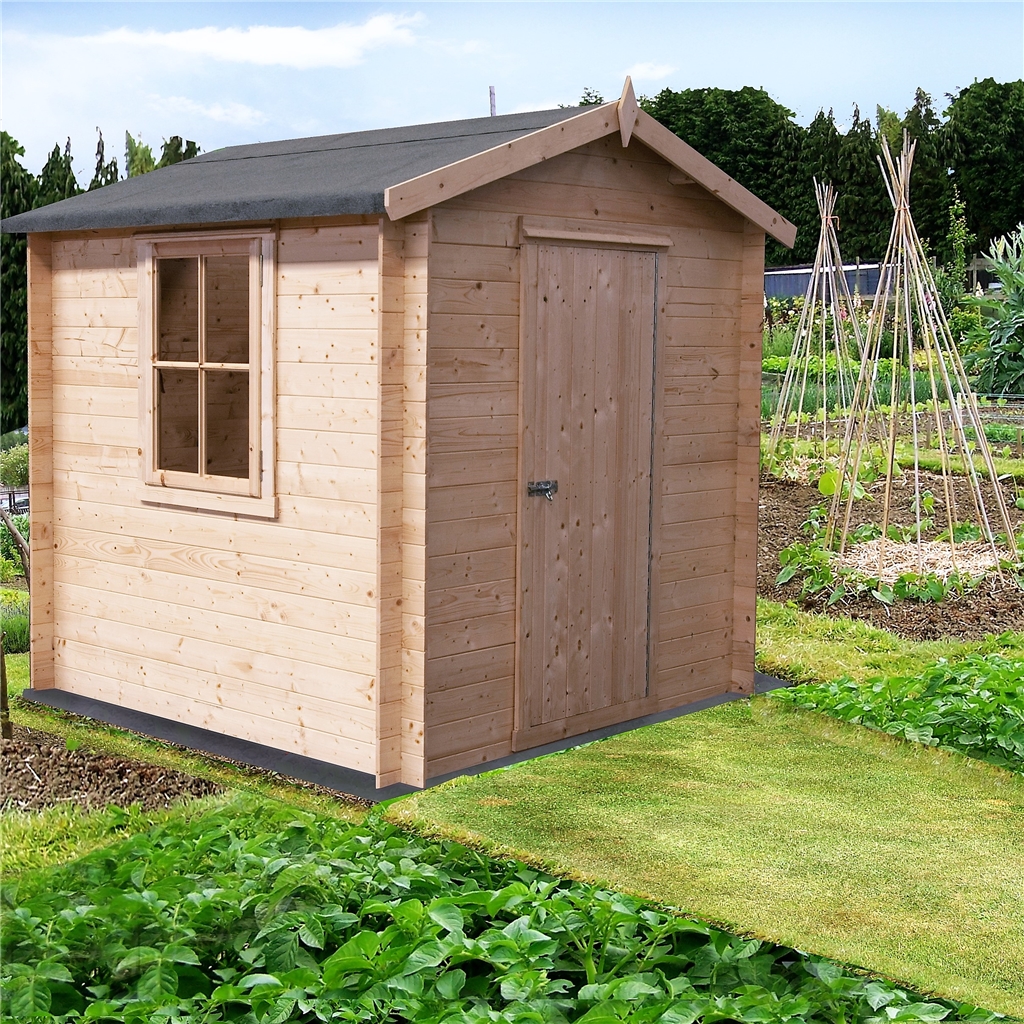 2m X 2m Premier Apex Log Cabin With Single Door And Opening Window + Free Floor & Felt (19mm