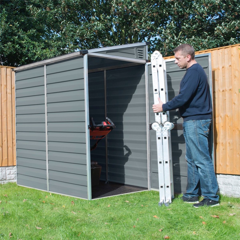 INSTALLED 6 x 4 (1.75m x 1.17m) Single Door Pent Plastic Shed with Skylight Roofing INCLUDES
