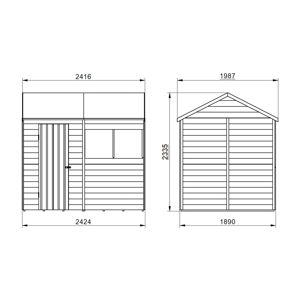 Installed 6ft X 8ft (1.9m X 2.4m) Overlap Pressure Treated Reverse Apex Shed With Single Door