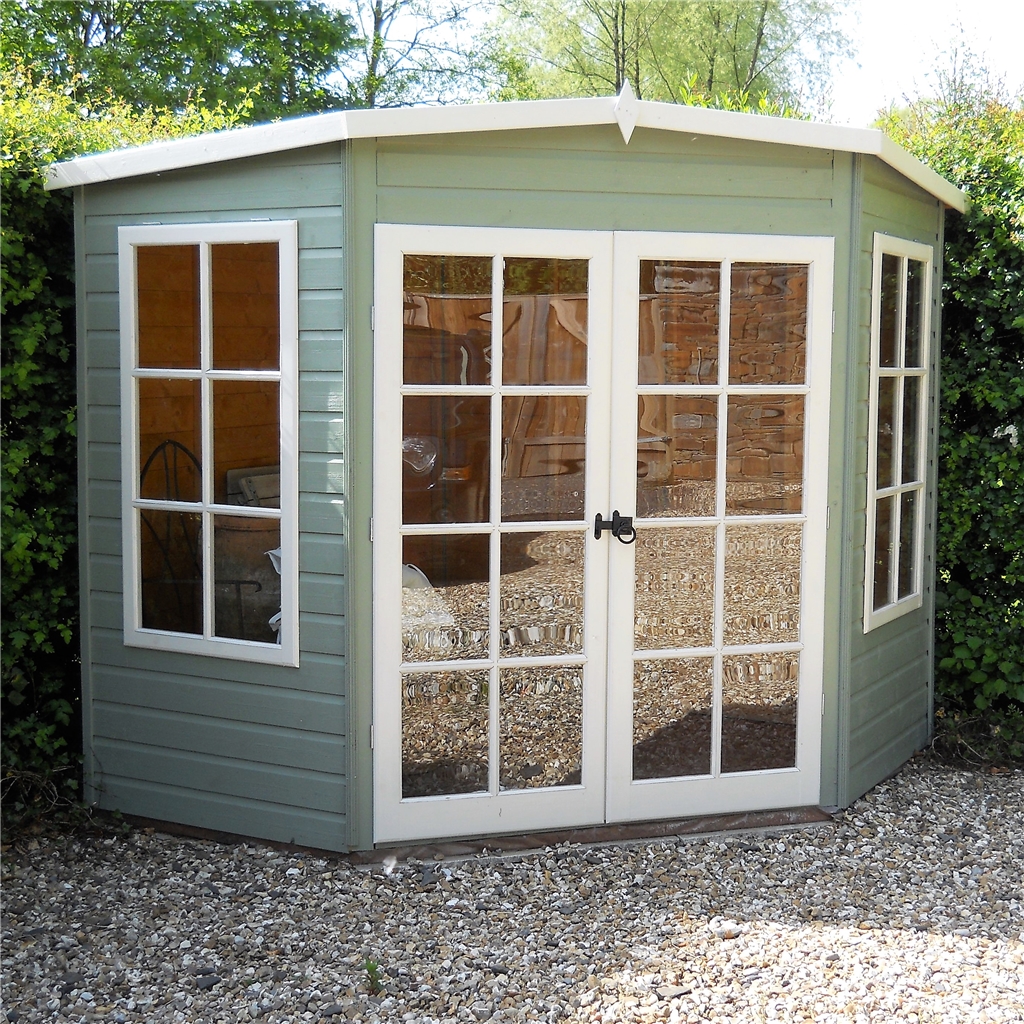 Installed 7 X 7 (1.98m X 2.05m) Premier Corner Wooden Summerhouse Double Doors 12mm T&g Installed 7 X 7 (1.98m X 2.05m) Premier Corner Wooden Summerhouse Double Doors 12mm T&g