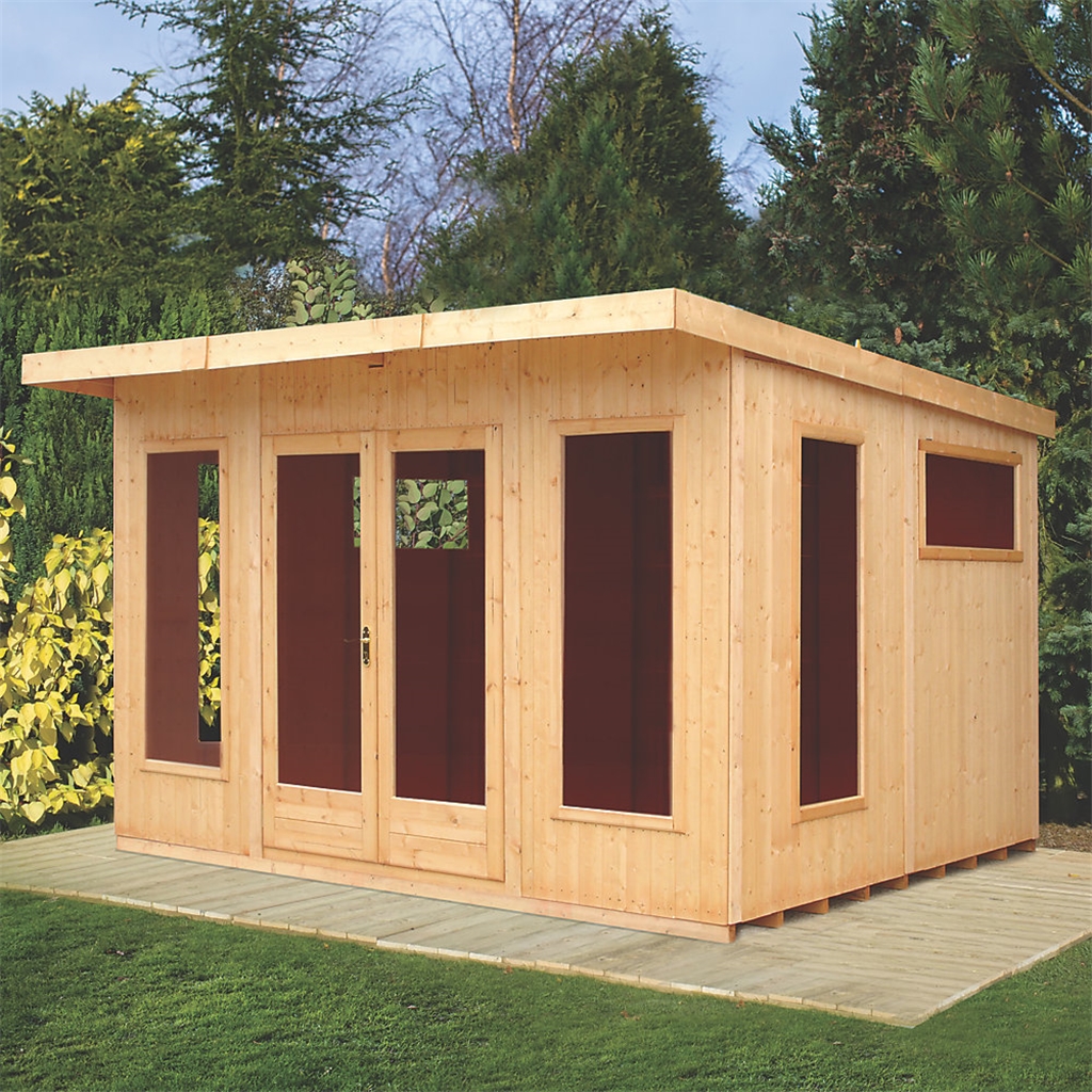 12 X 10 Premier Pent Wooden Summerhouses 6 Windows Double Doors