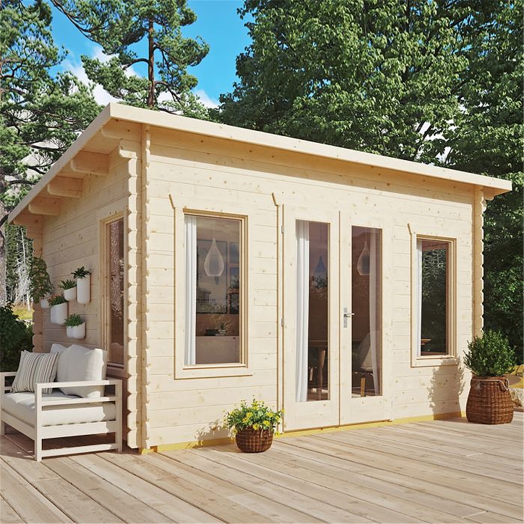 4.4m x 3.4m Sanctuary Pent Log Cabin - 28mm Wall Thickness 