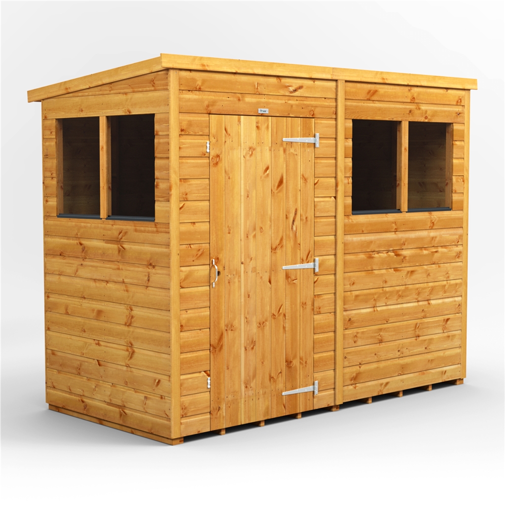 8 X 4 Premium Tongue And Groove Pent Shed - Single Door - 4 Windows