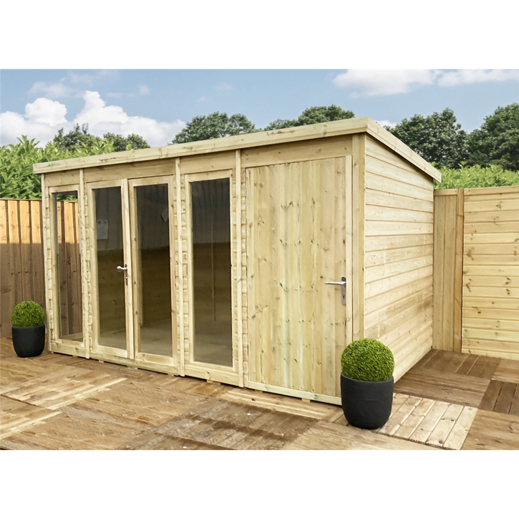 Installed 14ft X 8ft Combi Pressure Treated Tongue & Groove Pent Summerhouse With Higher Eaves Installed 14ft X 8ft Combi Pressure Treated Tongue & Groove Pent Summerhouse With Higher Eaves