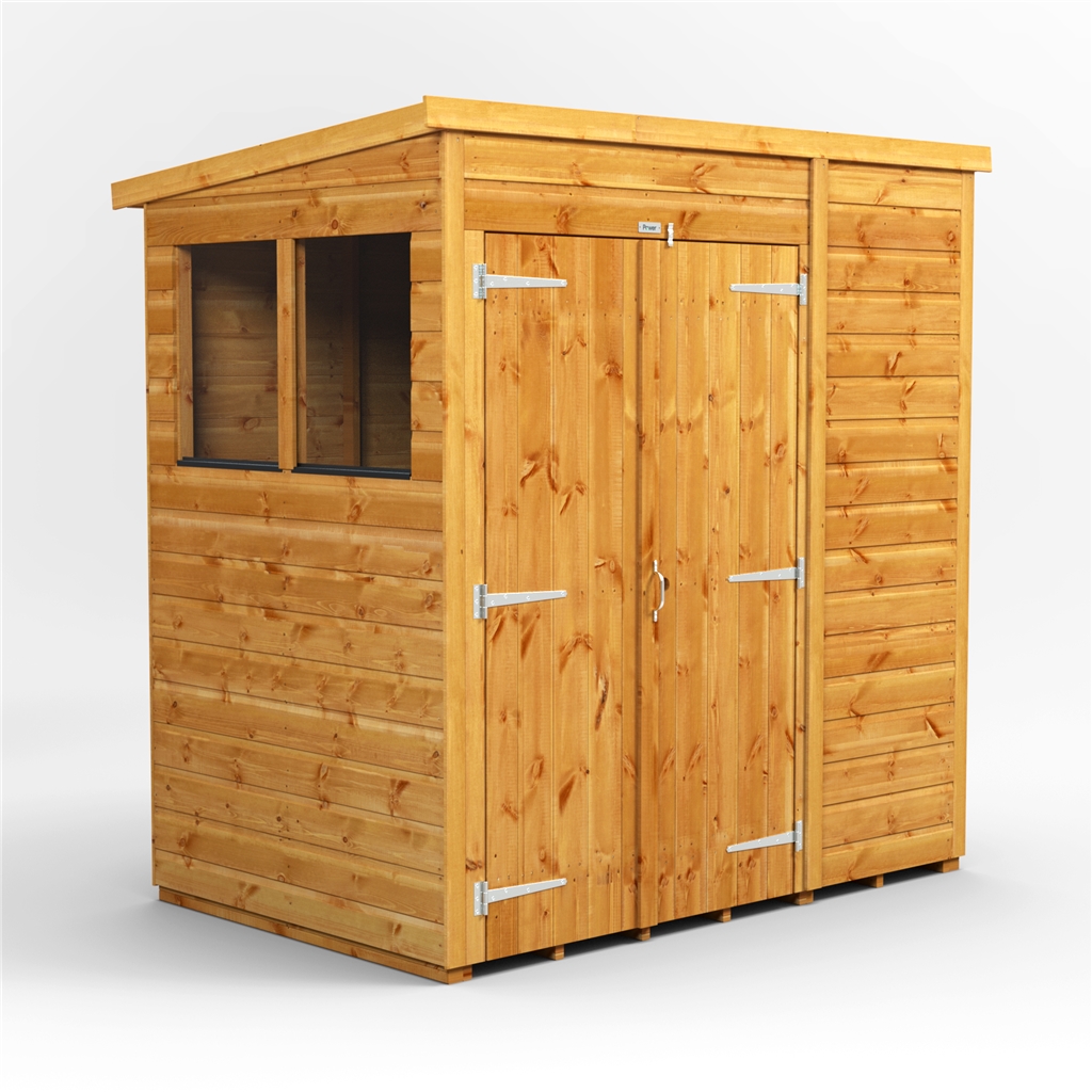 6 X 4 Premium Tongue And Groove Pent Shed - Double Doors - 2 Windows