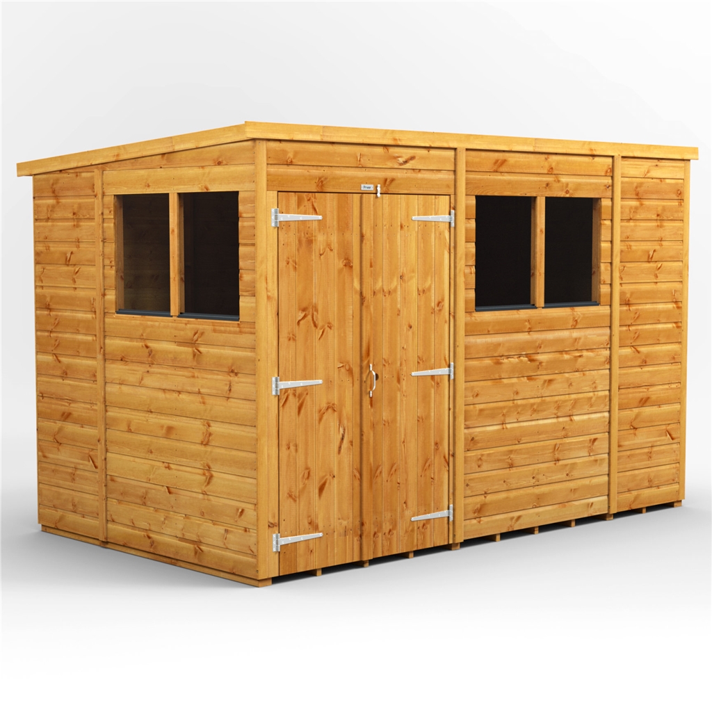 10 X 6 Premium Tongue And Groove Pent Shed - Double Doors - 4 Windows
