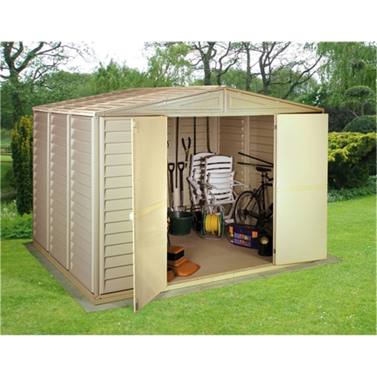 10 x 10 select duramax plastic pvc shed with steel frame