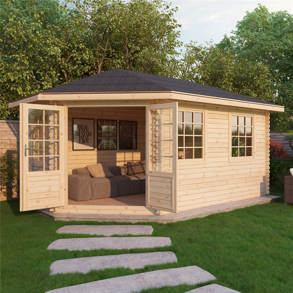 5m x 3m Extended Corner Log Cabin (Single Glazing) + Free ...