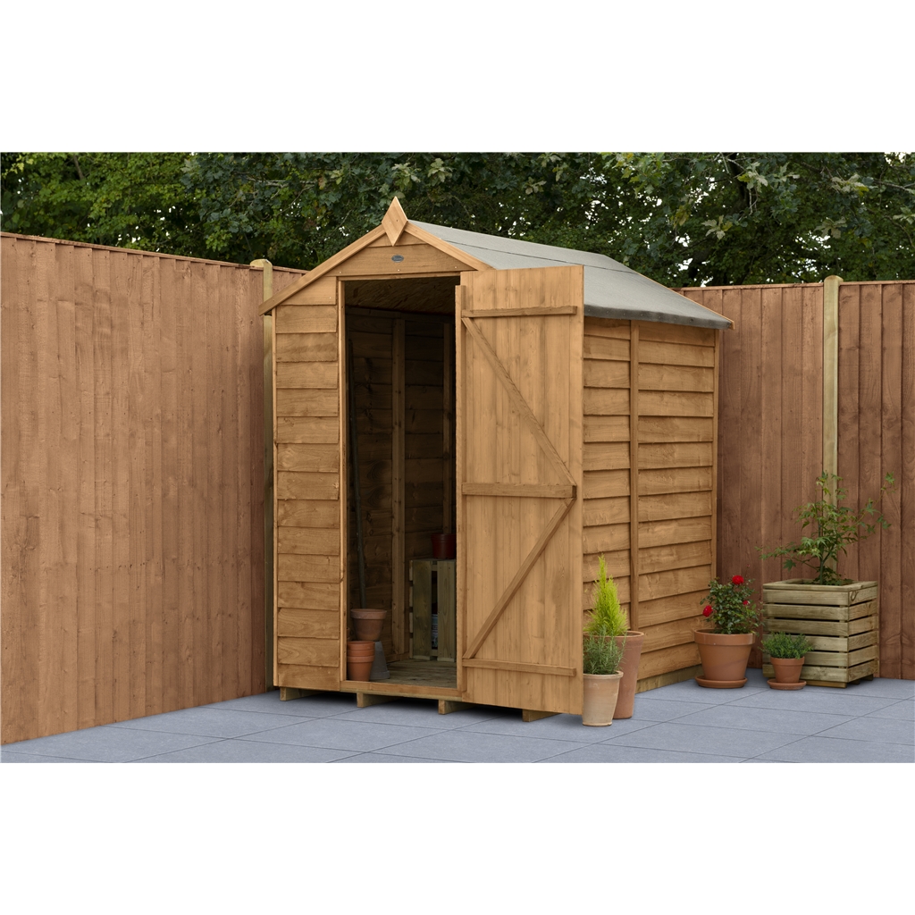 Installed 6 X 4 Overlap Apex Wooden Garden Security Shed Windowless (1