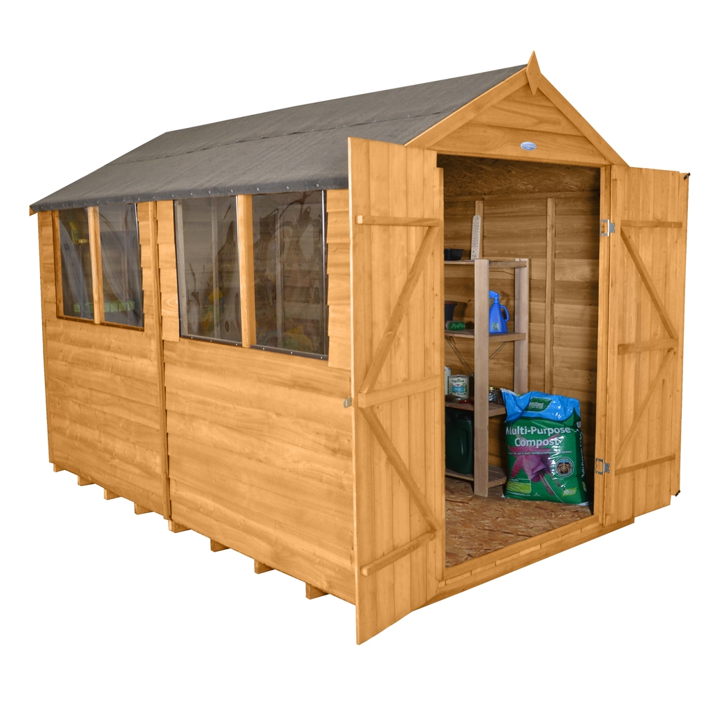 INSTALLED 10 x 8 Overlap Apex Wooden Garden Shed + Double 