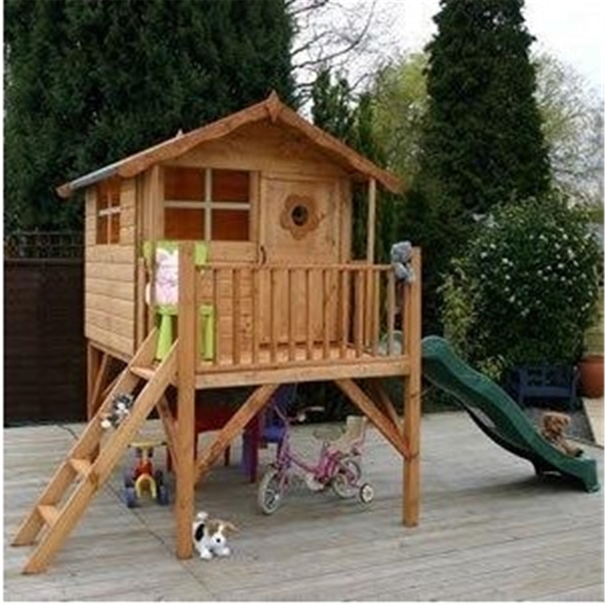 Installed 5 X 7 Wooden Tower Playhouse And Slide Includes