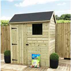 7 X 6 Reverse Apex Premier Pressure Treated Tongue And Groove Shed With Higher Eaves And Ridge Height + 1 Window + Single Door + Safety Toughened Glass - 12mm Tongue And Groove Walls, Floor And Roof
