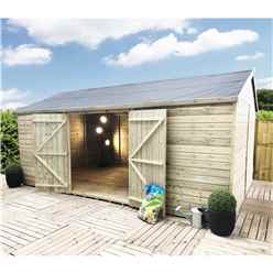 16 X 11 Reverse Premier Windowless Pressure Treated Tongue & Groove Apex Workshop With Higher Eaves And Ridge Height And Double Doors(12mm Tongue & Groove Walls, Floor & Roof) + Super Strength Framing