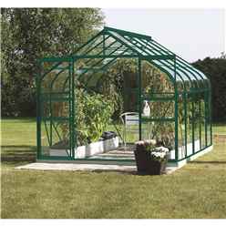 8 X 6 Premier Double Doors Green Metal Greenhouse - Curved Eaves