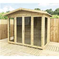 8 X 6 Pressure Treated T&g Apex Summerhouse - Long Windows - Extra Side Windows - With Higher Eaves And Ridge Height + Overhang + Toughened Safety Glass + Euro Lock With Key + Super Strength Framing