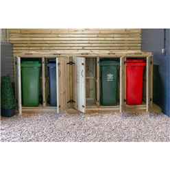 Quintet Redwood Pressure Treated Wheelie Bin Store - 240/240/140/140/140 Litre Bins