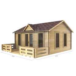 5m X 4m (16 X 13) Apex Reverse Log Cabin (2140) - Double Glazing + Double Doors - 34mm Wall Thickness