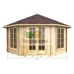 4.5m X 4.5m (15 X 15) Octagonal Log Cabin (2082) - Double Glazing + Double Doors - 34mm Wall Thickness