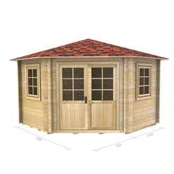 3m X 3m (10 X 10) Corner Log Cabin (2036) - Double Glazing + Double Doors - 34mm Wall Thickness