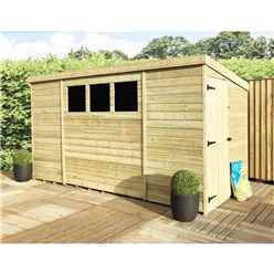 10 X 7 Pressure Treated Tongue And Groove Pent Shed With 3 Windows And Side Door + Safety Toughened Glass  (please Select Left Or Right Panel For Door)