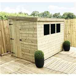 8 X 4 Reverse Pressure Treated Tongue And Groove Pent Shed With 3 Windows And Single Door + Safety Toughened Glass  (please Select Left Or Right Panel For Door)