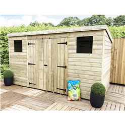 12 X 7 Pressure Treated Tongue And Groove Pent Shed With 2 Windows And Double Doors + Safety Toughened Glass