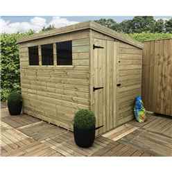 9 X 5 Pressure Treated Tongue And Groove Pent Shed With 3 Windows And Side Door + Safety Toughened Glass  (please Select Left Or Right Panel For Door)