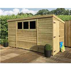 14 X 7 Pressure Treated Tongue And Groove Pent Shed With 3 Windows And Side Door + Toughened Safety Glass (please Select Left Or Right Panel For Door)