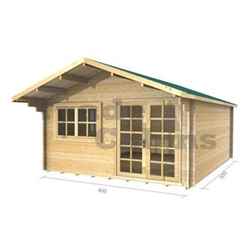 4m X 5m (13 X 16) Apex Log Cabin (2061) - Double Glazing + Double Doors - 44mm Wall Thickness