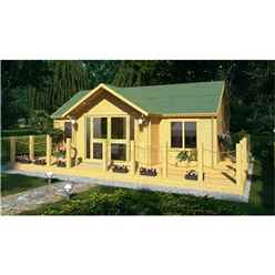 7m X 5m (23 X 16) Apex Reverse Log Cabin (4120) - Double Glazing + Double Doors - 70mm Wall Thickness