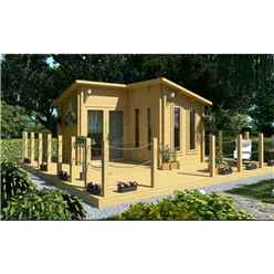 4m X 4m (13 X 13) Pent Style Log Cabin (2054) - Double Glazing + Single Door - 70mm Wall Thickness