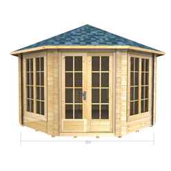 3.5m X 3.5m (12 X 12) Octagonal Log Cabin (2043) -  Double Glazing + Double Doors - 44mm Wall Thickness