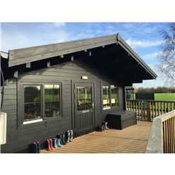 6m X 8m Premier Classroom Log Cabin - Insulated - 70mm Wall Thickness - Double Glazing - Toughened Safety Glass Plus 6m X 11m Veranda