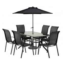 6 Seater Set - 8 Piece - Black Cayman With Free Parasol - Free Next Working Day Delivery (mon-Fri)